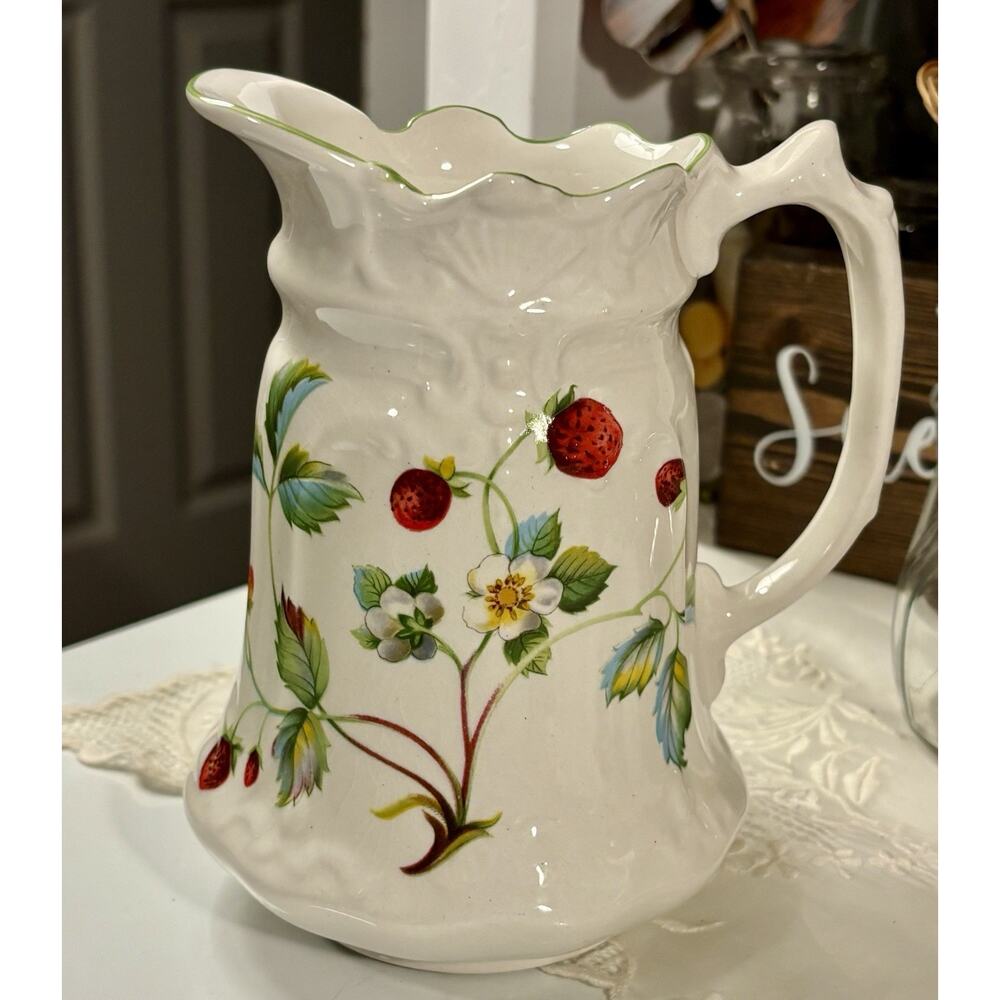 James Kent Old Foley England Strawberry Pitcher White Rustic Farmhouse